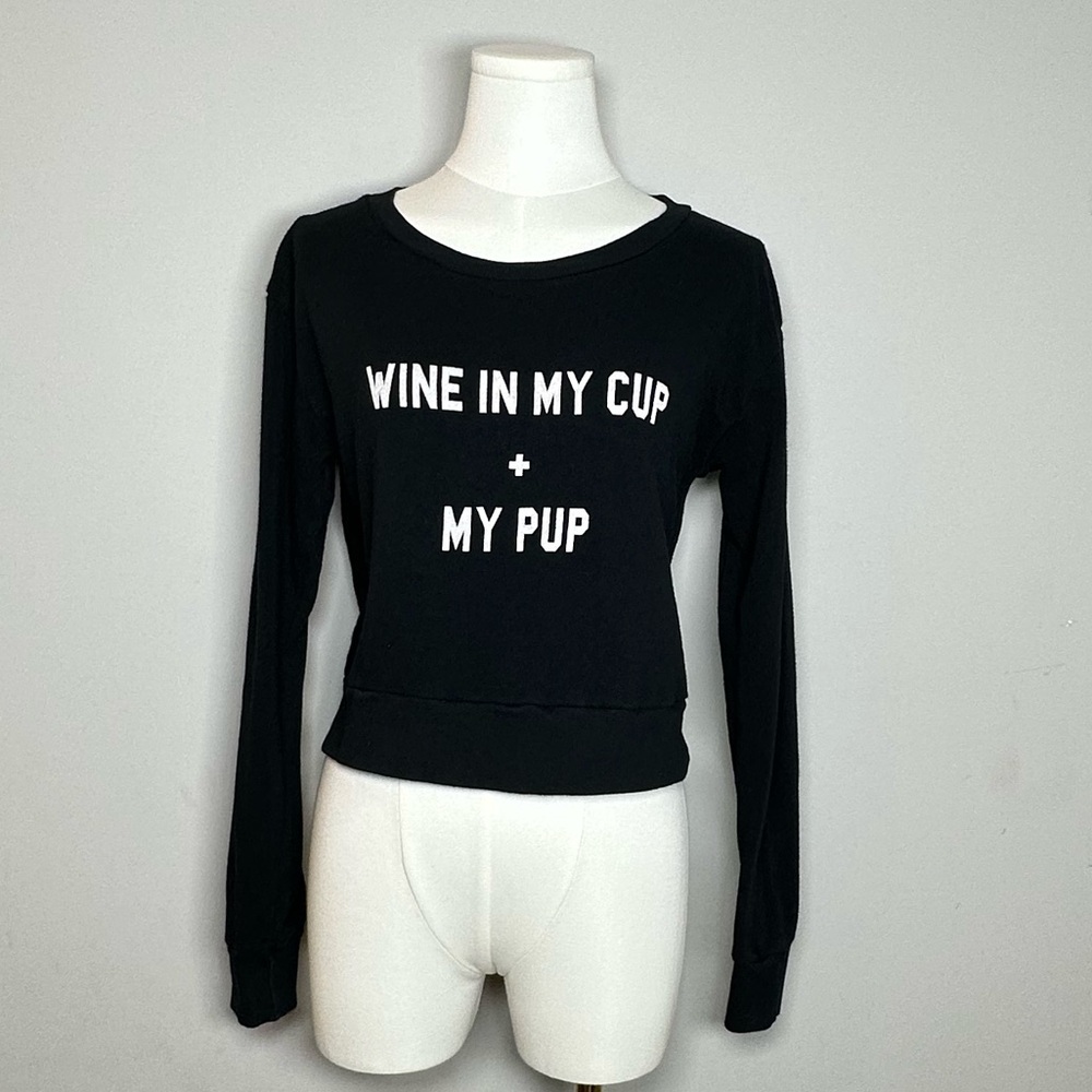 White Fox “Wine in My Cup + My Pup” Cropped Crewneck – Women’s Medium